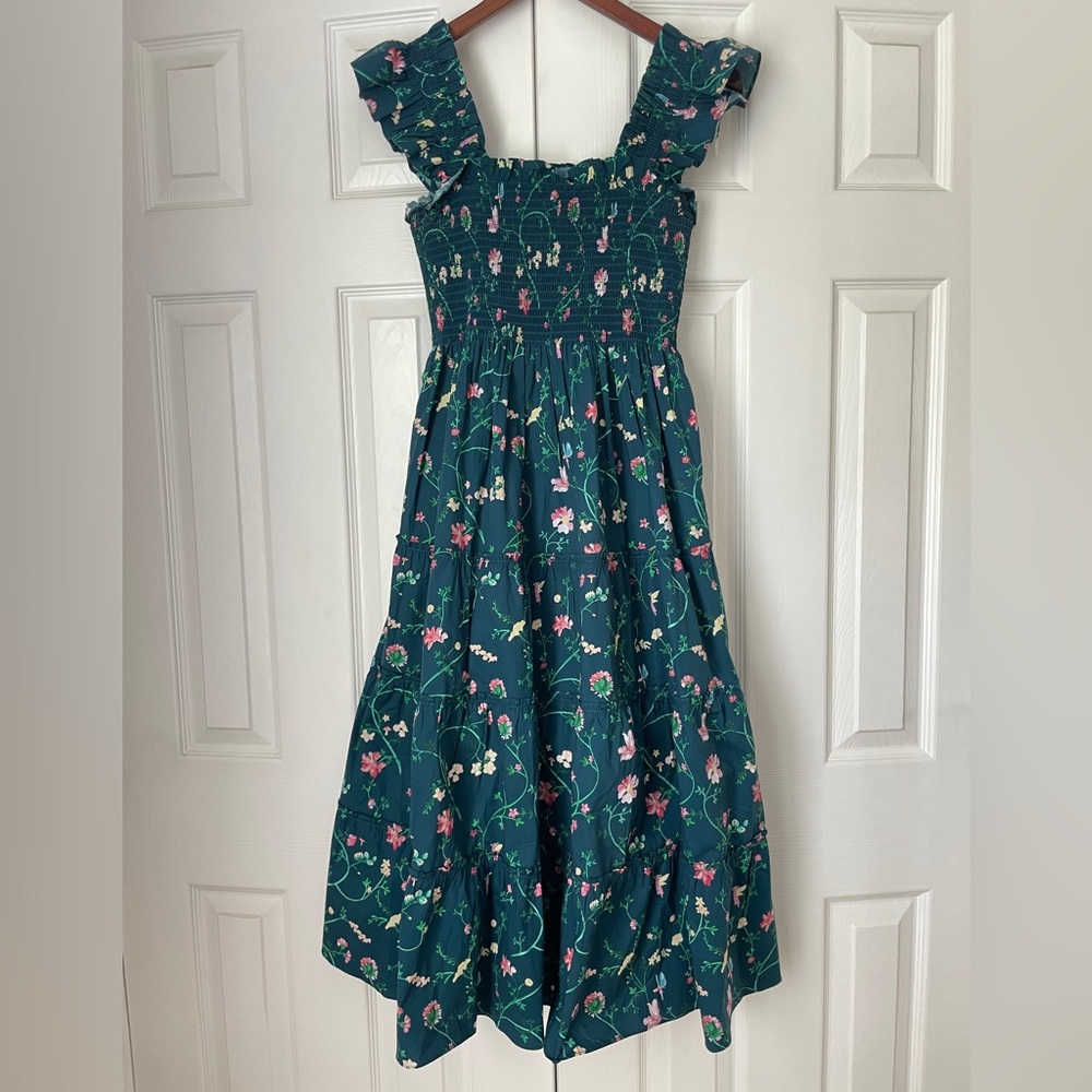 Hill House Teal Floral Midi Dress with Pink & White Accents - Picture 5 of 10